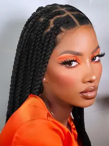 DOSAY Fulani Full Lace Cornrow Braided Wigs for Black Women Handmade Synthetic Wig with Baby Hair Heart Knotless Box Braid 36" Full Lace Front Cornrow Braid Lace Middle Part Wig