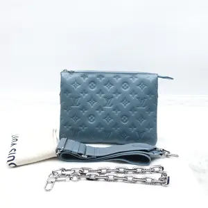 Pre-owned Louis Vuitton Lambskin Shoulder Bags Pochette Coussin MM Blue Shoulder Bag T10368057