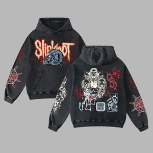 [Moshroom] Slipknot Band 25TH ANNIVERSARY Oversize Lightweight Acid Washed Tee Hoodie Rock Music Metal Gothic Punk Emo Grunge Post-hardcore Graphic Design Top Cotton Streetwear T-Shirt Crewneck Clothes Menswear Womenswear