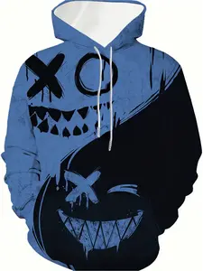 Men's Creative Smiley Pattern Printed Hoodie, Stylish Men's Trendy Casual Hoodie, Pocketed Street Style Hoodie
