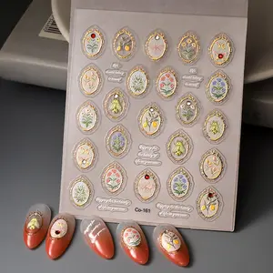 Gold Frame Floral Nail Stickers: Vintage Bouquet Nail Art Decals Van Gogh Nail Art Stickers: Starry Night, Sunflowers, Gold Frame