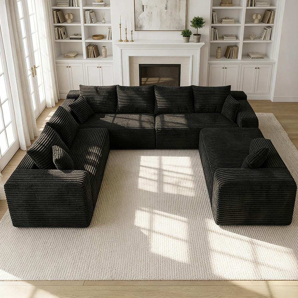 Boneless Cloud Sofa Set - [2-Package Shipping] 120.4-in Extra-Large Flexible 8-Seater U-Shape Modular Sectional Couch with Chaise Lounges, 4-in-1 Convertible Deep-Seat Corner Living Room Furniture, Fully Assembled, Cloud Sofa Living Room Furniture