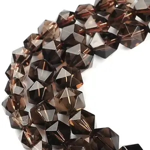 Natural Smoky Quartz  Gemstone Faceted Round Loose Beads Star Cutting Beads For DIY Jewelry Making Desig Handmade Crafts Bracelet, Necklace, Earrings AAA Quality 15.5 Inches Long, Semi Precious Stone, Spacer beads
