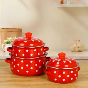 3pcs Enamel Thickened Dual Ear Soup Pot, High Temperature Cooking Pot, Kitchen Utensils, Electric Stove Gas Compatible, Microwave Not Suitable