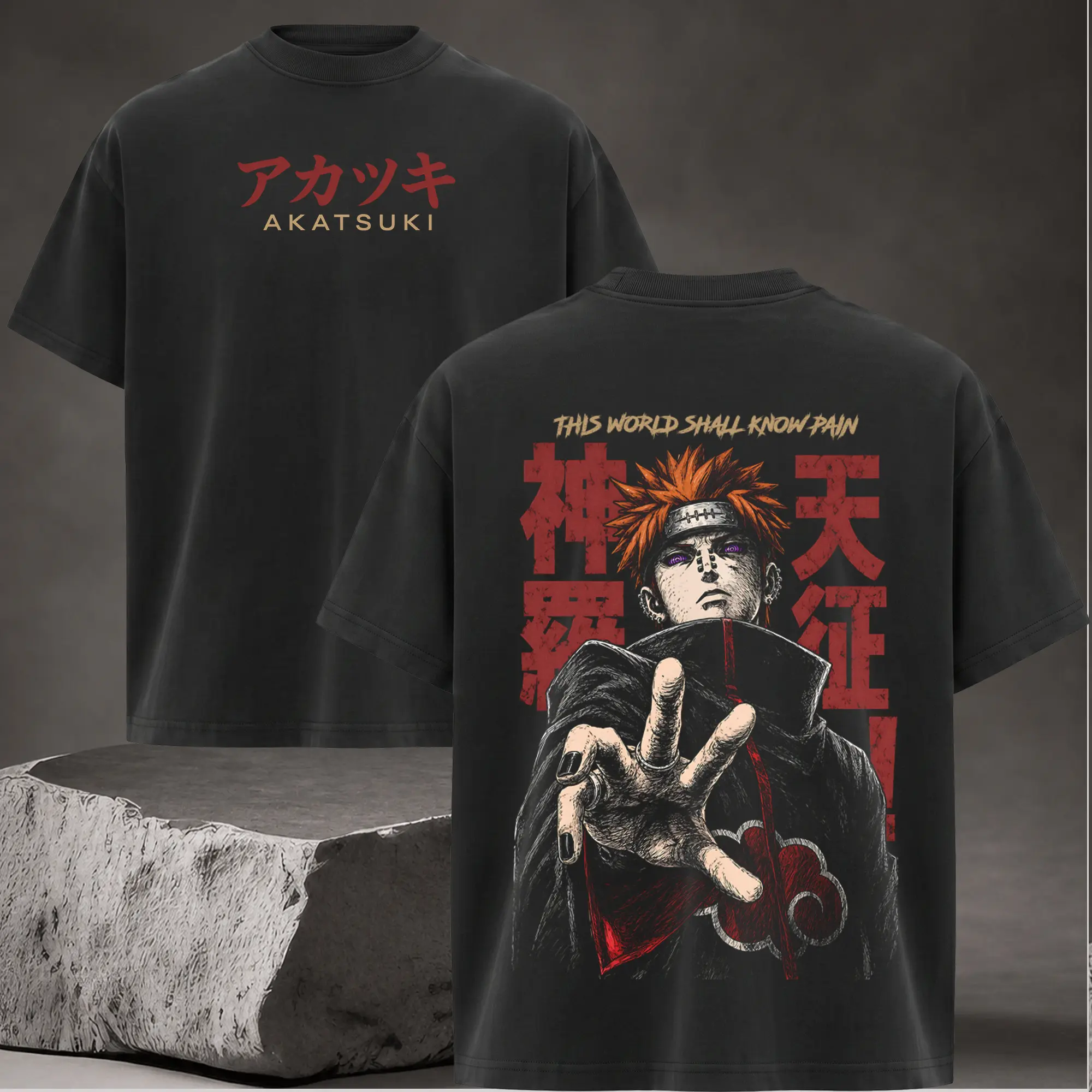 Naruto Shippuden Pain Akatsuki T-Shirt | Vintage Oversized Heavy Cotton Double-Sided Anime Graphic Tee