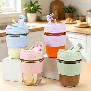 2-in-1 Dual Drinking Clear Glass Tumbler with Lid & Reusable Straw, Trending Aesthetic Food Grade BPA & Lead Free Drinkware, Leak Proof Heat Resistant Dishwasher Safe Water Cup for Coffee Milk Iced Drinks, Women Girls Home Office Travel Daily Gifting Use