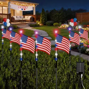 8 Pack Solar American Flag Garden Stake Lights, 4th of July Outdoor Decor, Patriotic Independence Day Yard Decorations, Waterproof LED Pathway Lawn Lights, Memorial Day Summer Party Decor, Viral Outdoor Lights for Patio Walkway Backyard BBQ