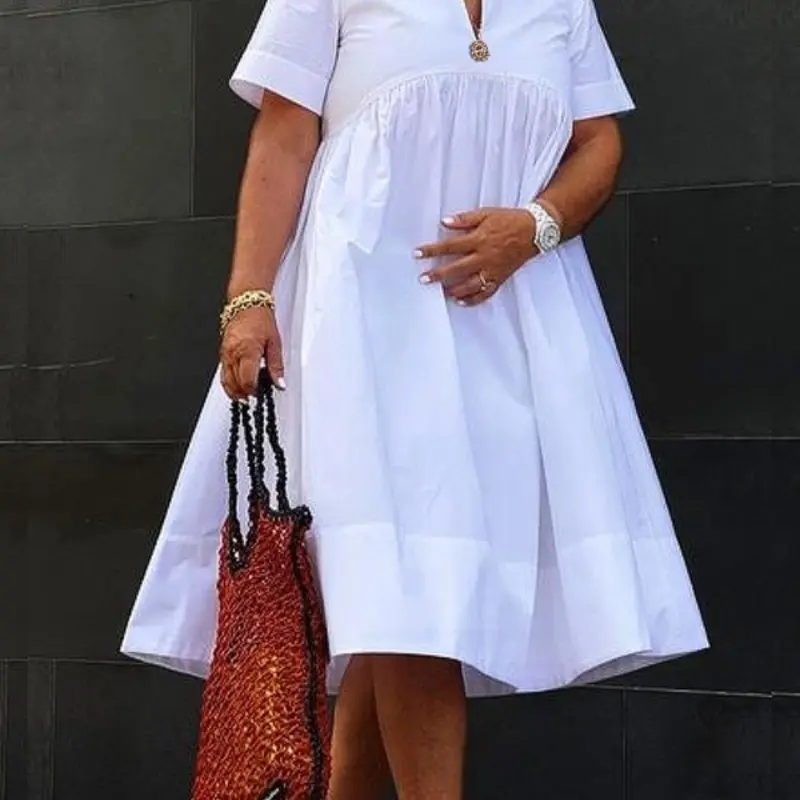 Women's Plain Short Sleeve Midi Dress, Casual Summer Dress for Daily Wear, Brunch Dress, Casual Dresses