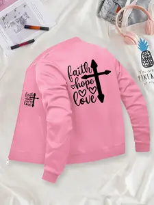 Faith, Hope & Love Printed Baseball Jacket - Unisex Versatile Outerwear - Perfect for Daily Casual & Outings, Autumn & Winter Wardrobe, Complements Casual Looks