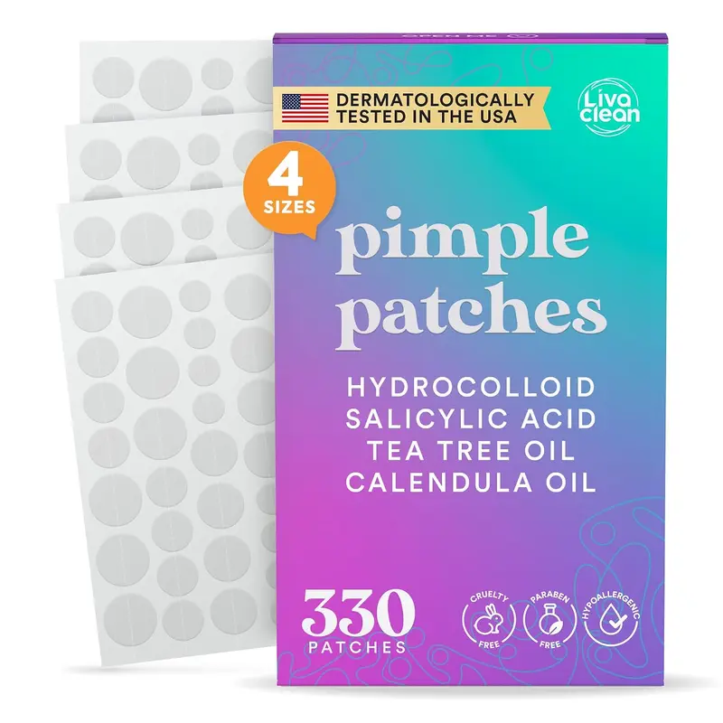 LivaClean 330 CT Hydrocolloid Pimple Patches for Face - Salicylic Acid, Tea Tree Oil, Calendula Oil, Soothing Acne Skincare Blemish Relief Stickers for All Skin Types