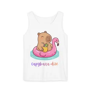 Capybara Paradise capybara float pineapple tank top | summer pool illustration