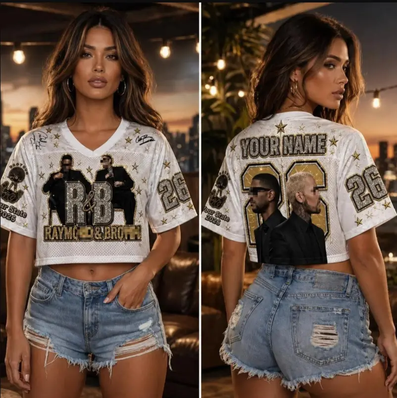 R&B Tour Crop Football Jersey Brown & U Raymon Concert Crop Top, Music Fan Merch, Streetwear Outfit & Gift 2026 (Not Bling)