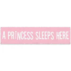 A Princess Sleeps Here Orchid Pink Street Sign Vintage Metal Tin Sign Girl's Room Decor 16 x 4 Inch Wall Art Iron Poster for Home Farmhouse Bar Cafe Garage Indoor Outdoor Use