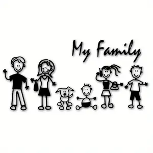 1SET Warm-Hearted Healing-Style Decor Sticker | For Motorcycle Accessories, Family Backpacks, Full Family Stick Figure + "My Family" Creative Design, Nail Family Warm Style Easily, Eye-Catching & Show Gentle Attitude of Cherishing Family Companion
