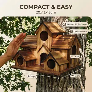 1PC Cute Multi-House Bird Condo, Rustic Wooden Birdhouse for Outdoor Garden Decor, Perfect Bird Nest for Small Birds, 1 Piece, Tree