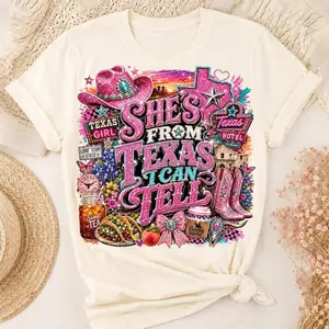 She's From Texas I Can Tell T-shirt, Texas Girl T-shirt, Dallas Skyline Shirt Design, Coquette Boutique T-shirt, Southern Girl Digital