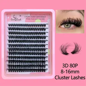 DIY Single Root Eyelashes, 216 Pieces Mixed Length 8-16mm 3D Effect Clusters, 80P Natural D Curl Soft Lightweight Easy for Beginners
