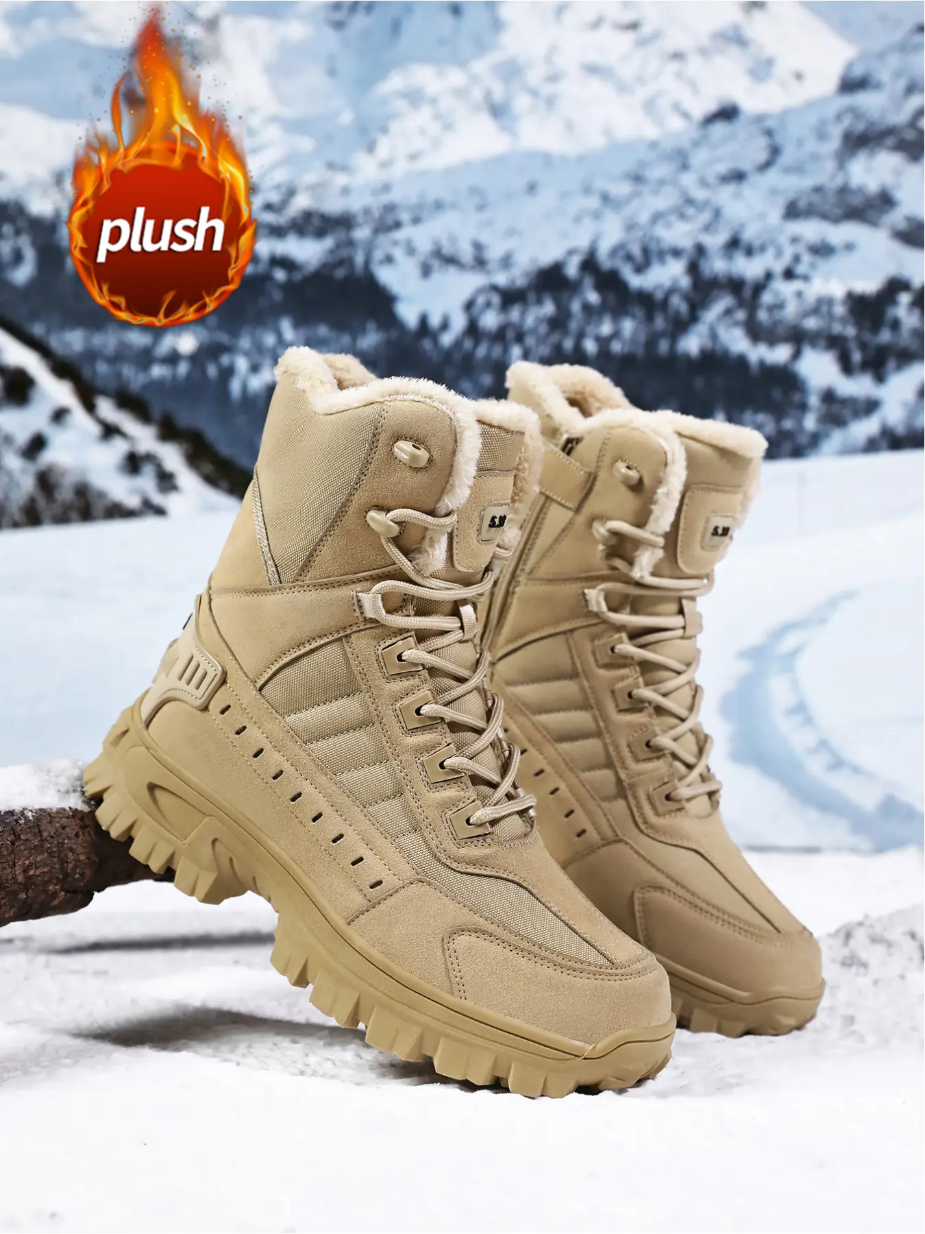 Men's High-Quality Lace-Up Snow Hiking Boots | Fleece Lined Warm Waterproof Windproof Non-Slip Thick Sole