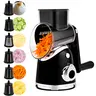 SUSTEAS Smooth Veggie Chopper & Vegetable Cutting Slicer - 6 Design Blades, Powerful Suction-Cup Hold, Blade Storage Rack, Rotary Cheese Shredder, Gyros Slicer, Durable Kitchen Utensil for Efficient Food Preparation (New Beige, Home, Camping)