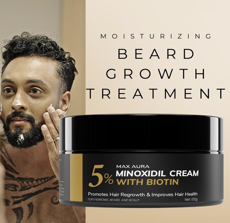 MAX AURA Minoxidil Cream with Biotin - 5% Extra Strength - Treatment for Thinning Hair and Hair Loss for Men - Hair Loss Treatment, Minoxidil Topical Solution For Thicker Fuller Hair