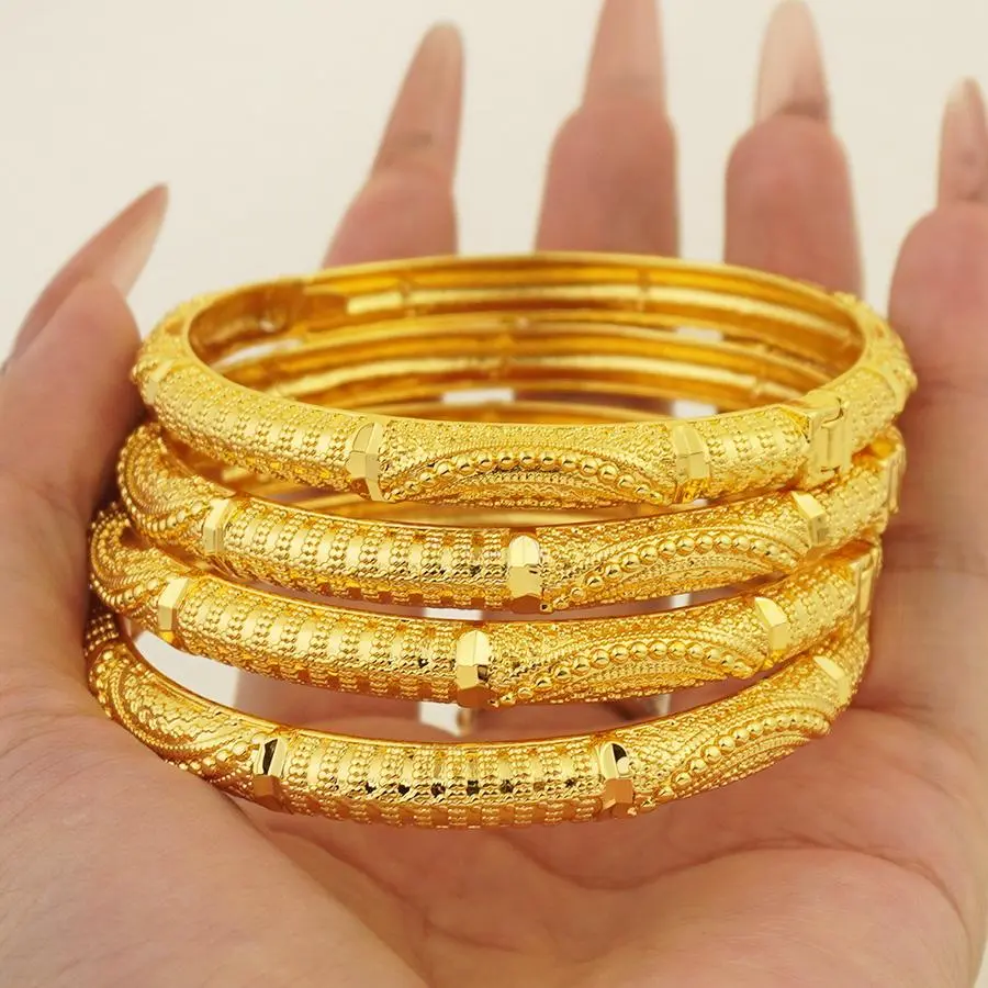 24K Dubai Gold Bracelet Women Ethiopia Jewelry Bracelet Africa Ramadan Wedding Jewelry Bracelet Party Gift