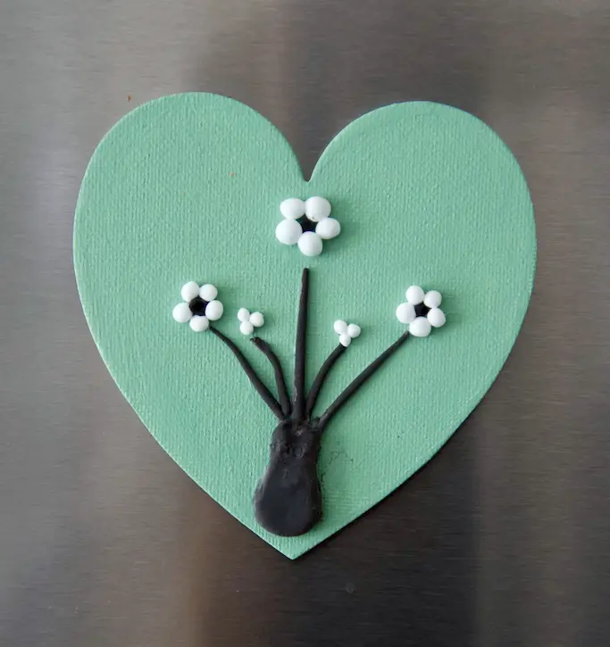 Handmade Heart Shaped Clay Flower Vase Magnet Decor Gift - Soft Acrylics on 4x4-inch Canvas - Romantic Home Decor Accents - Perfect for Anniversary Gifts & Valentine's Day artwork