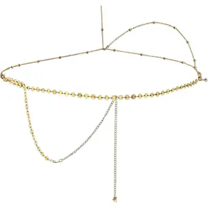 2Pcs Gold Body Chain Jewelry for Women, Back Necklace for Backless Dress Backdrop, Pearl Rhinestone Belly Chain Waist Chains, Bra Chains, Waterproof Adjustable Sexy Bikini Beach for Women