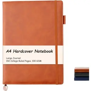 Hardcover Notebook 8.5 X 11 Inches, A4 Notebook Hardcover with Pen Loop, 192 Pages, 100GSM  Paper, A4 College Ruled Notebook w. PU Leather Cover, Brown