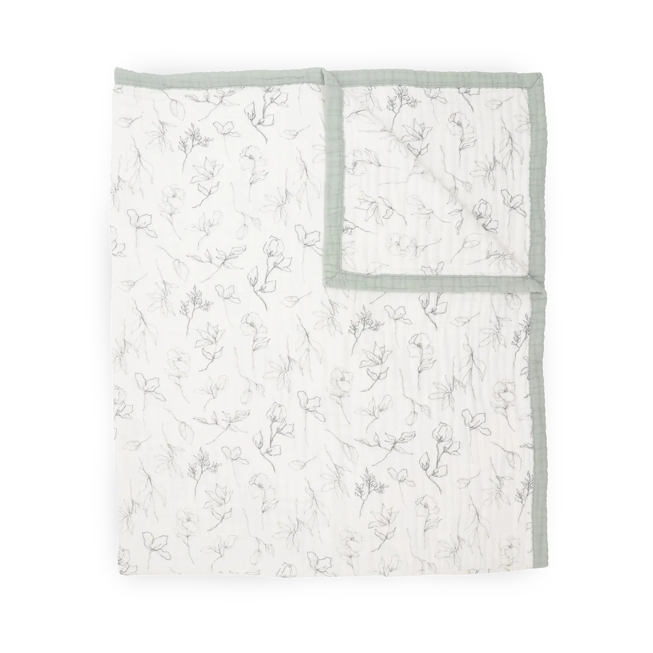 Organic Cotton Muslin Quilted Throw - Classic Pencil Floral, Breathable for Playtime & Nap Time