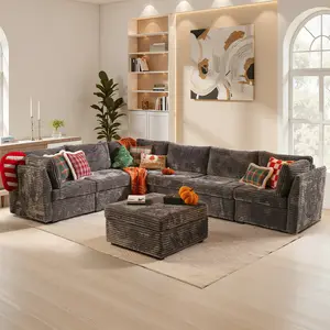 7PCS Modular Oversized Sectional Sofa Couch with Ottoman, Plush Corduroy Upholstery, Modern Design,Free Conbination,Easy to Assemble