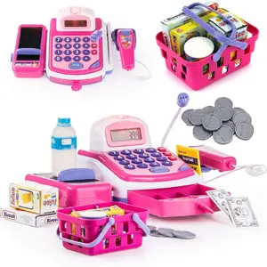 Pretend and Play Electronic Toy Cash Register, Shopping Till Includes Play Money, Scanner, Calculator, Mic Speaker for Kids, Great Gift for 3+ Year Old Girls and Boys