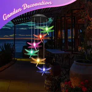 1pc Solar Dragonfly Wind Chime Light, 6led Color Changing Solar Dragonfly, Light Sensor Control, No Remote Control, with 600mAh Nickel Battery, Suitable for Outdoor Garden, Patio, Sidewalk, Party Decoration and Holiday Gifts