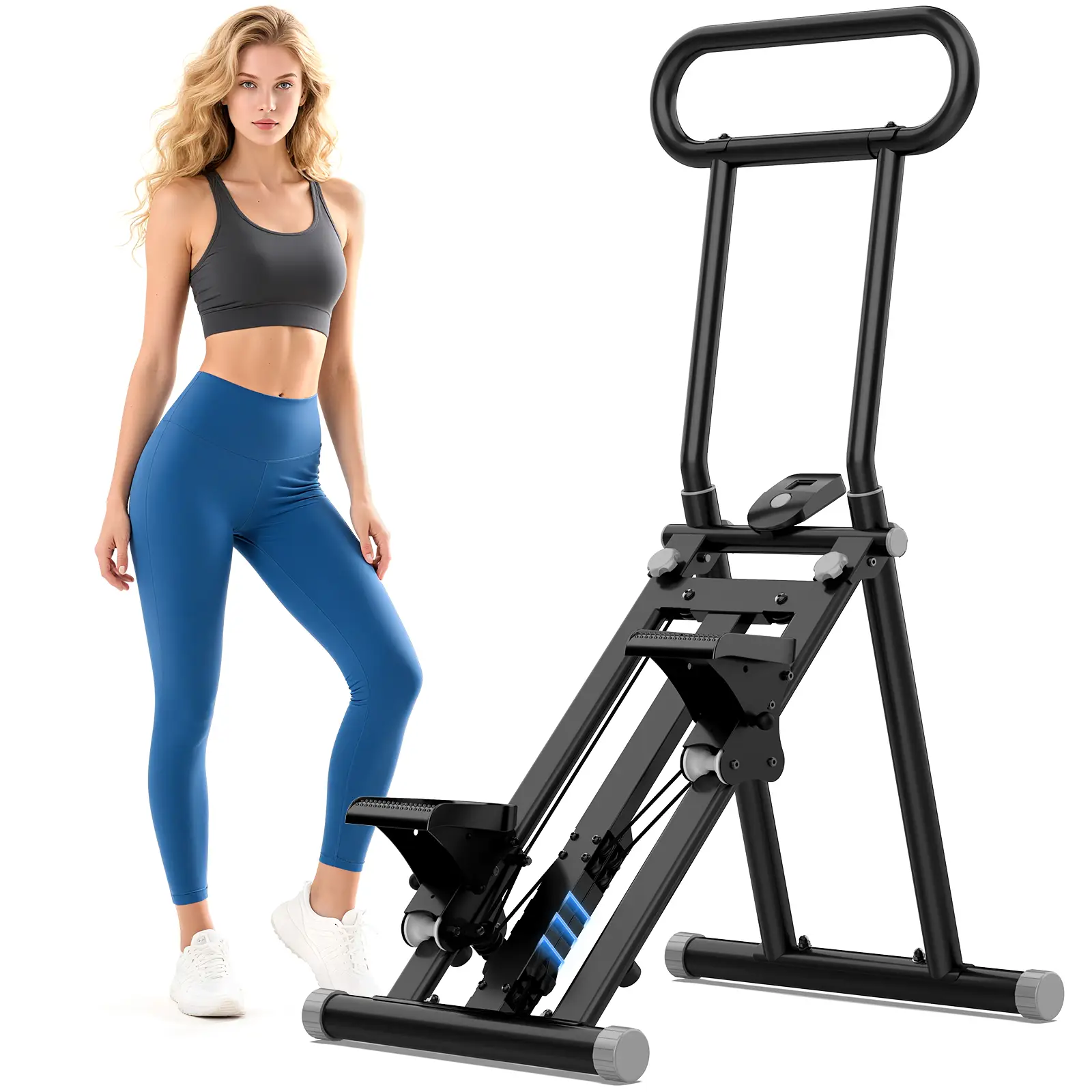 HXD-ERGO Stair Stepper Folding Vertical Cardio Exercise Climber Adjustable Resistance Full Body Workout Machine with LCD Display & Stable Steel Frame