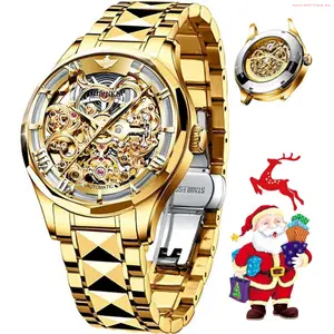 Fashion Brand OLEVS Automatic Skeleton Mens Watches Luxury Wristwatch Mechanical Self-Winding Sapphire Crystal Tungsten Steel Watches 50M Waterproof Luminous No Battery Watches