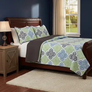 Glory 3 pc Quilted Malti Color Coverlet Comforter Set - Multi-Color Design for Cozy & Stylish Bedroom Decor with Quilted Pattern and Versatile Use