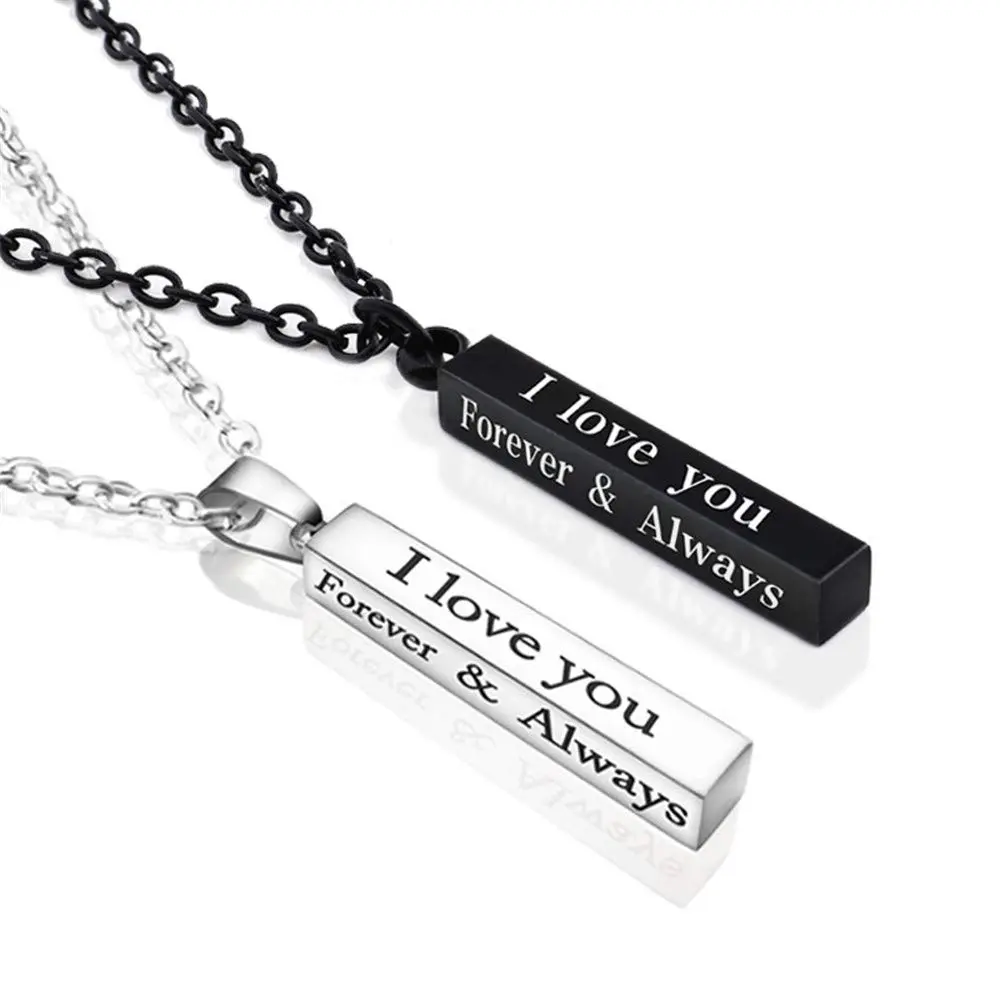 Jemant "I Love You Always And Forever" Stainless Steel 2-Piece Matching Necklace Set, Casual Wear Jewelry for Couples, Ideal Gift for Valentine's/Anniversary, Water-Resistant for Swimming/Shower
