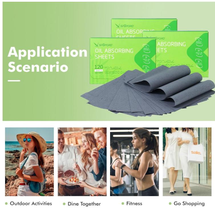 Oil Absorbing Sheets with Bamboo Charcoal - 4 Pack (480 sheets) Oil Blotting Sheets For Face, 20% More Makeup Friendly High-performance Handy Face Blotting Paper for Oily Skin