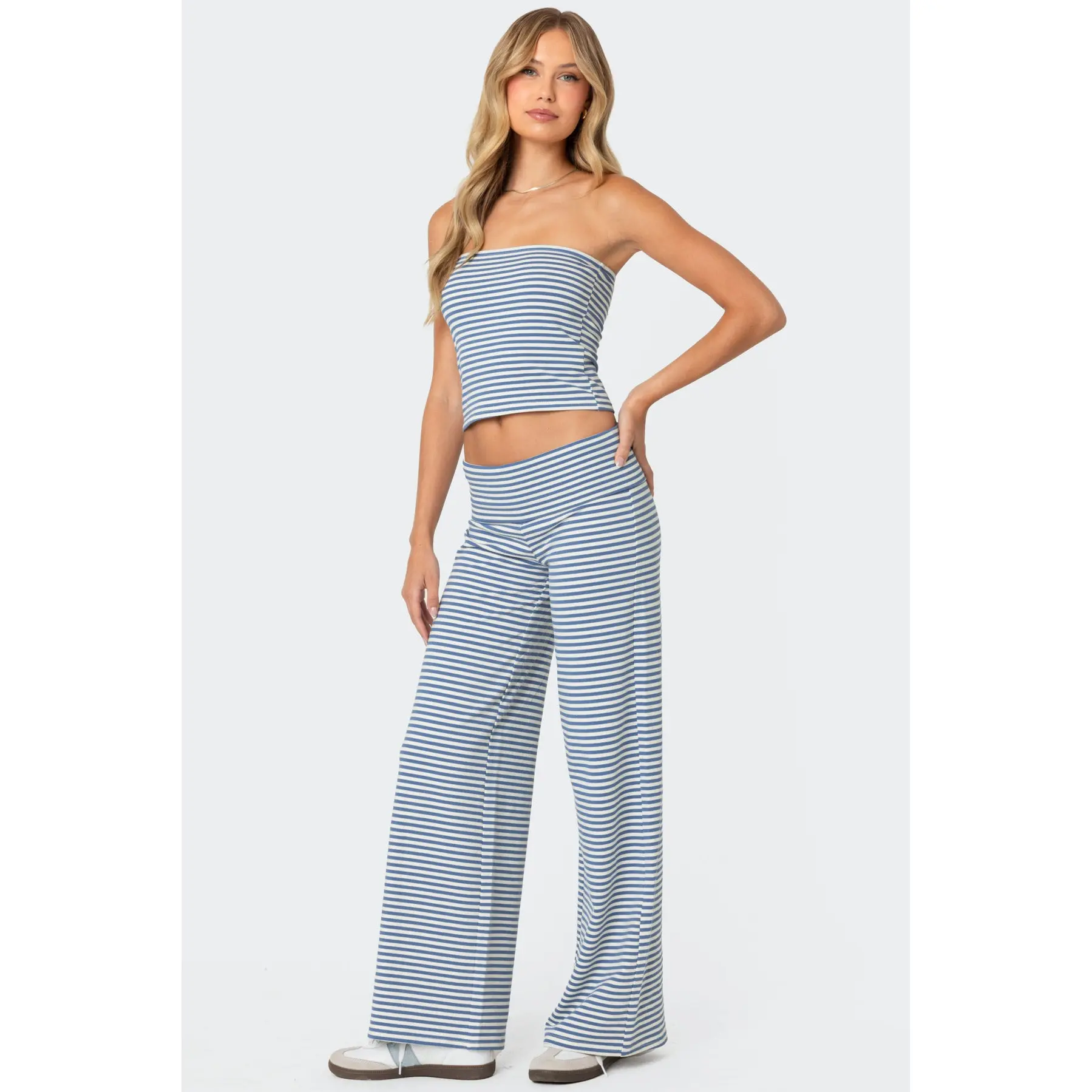 Lilah Striped Fold Over Pants Lilah Striped Fold Over Pants