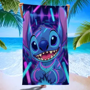 Stitch Blue Beach Towel, Neon Print Quick-Dry Bath Towel, Portable Home Shower Outdoor Vacation Towel, Ideal Gift