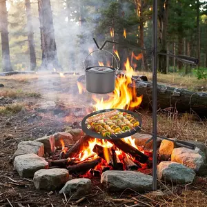 13.4''x13.4'' Heavy-Duty Swivel Campfire Grill with Carry Bag - Adjustable 360° Rotating Steel Grate for Fire Pit, Outdoor BBQ, Camping, Picnics