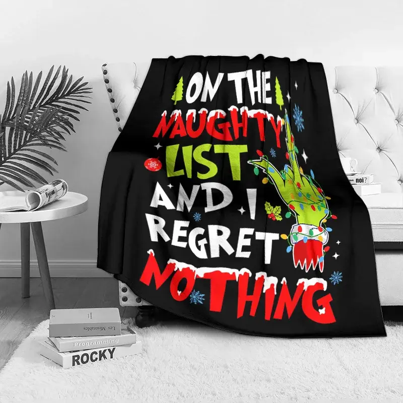 Naughty List Christmas Fleece Blanket, Funny Slogan with Light-Up Gesture, Humorous Gift for Rebel Holiday Decor