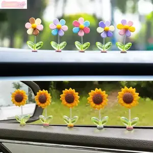 10pcs Shaking Flower Car Dashboard Ornament Spring Wobble Sunflower Multicolor Flower Interior Decor Set for Car Room Home Decor tiktokshopspringglowup