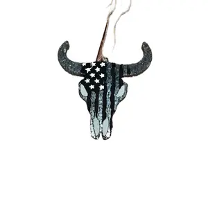 Black and White American Flag Painting Bull Skull Car Freshie Air Freshener - Perfect for Car Enthusiasts Scented Handmade