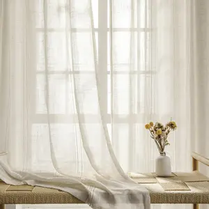 Linen Sheer Curtain 84 inches Length, Rod Pocket Semi Sheer  Light Filtering Window Treamtment for Bedroom/Living Room, 2 Panels,52" Width,