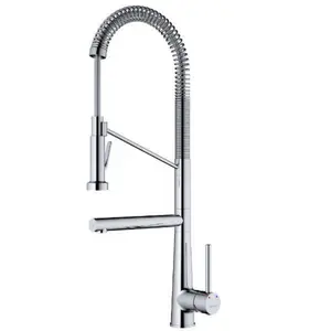 Tumba Polished Chrome Kitchen Faucet – 27" Industrial Coil Design with Pull-Down Dual Spray, Built-In Pot Filler, 1.8 GPM, Lead-Free Brass, ADA Compliant
