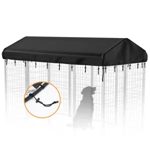 PETCOZIFE Outdoor Dog Kennel Roof Cover with Elastic Cords, Heavy Duty Dog Kennel Replacement Cover, Oxford Fabric Waterproof UV Resistant Canopy Protection for 8'x4' Medium Pet Cage