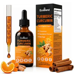 Ecoblend Turmeric Curcumin Complex Liquid Drops with Cinnamon, Dandelion & Chamomile | High-Absorption Herbal Blend with Moringa & Ginger | Pineapple&Orange Flavor | 2 fl oz (Pineapple)