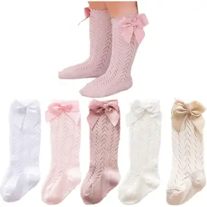 X-SOK40  Baby Girls Knee High Socks Toddler Bow Mesh Long Stockings Infants Thin Socks For Spring Summer
