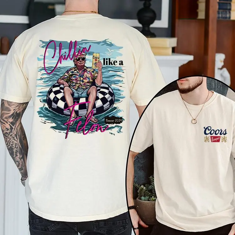 Great Maga King Independence Day Trump shirt Chillin Like A Felon Crewneck T-Shirt - Fabric, Great Maga King,2024 Elections,  Independence Day , Funny 4th of July Trump shirt, USA Patriotic, Wanted For President Shirt, Political, I'm Voting For The Felon