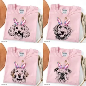 Easter Bunny Dog Shirt – 50 Dog Breeds Available, Custom Dog Lover Gift, Cute Bunny Ear Puppy Tee, Easter Dog Mom Shirt, Light Pink Colors Easter Shirt